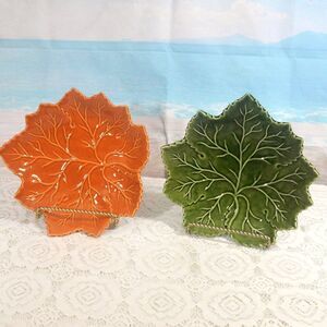Vintage Ceramic Maple Leaf Plates Olfaire Majolica Style Made In Portugal
